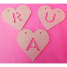 4mm Thick MDF Heart letter bunting 100mm