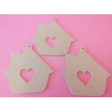 4mm Thick MDF Gingerbread house with large cut out heart pack of 3